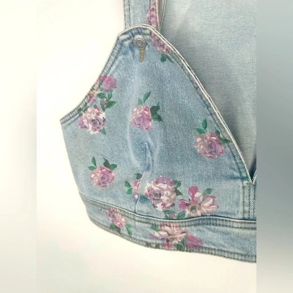 NWT Wild Fable Floral Blue/Pink Denim Crop Top Size XL - Picture 7 of 12
